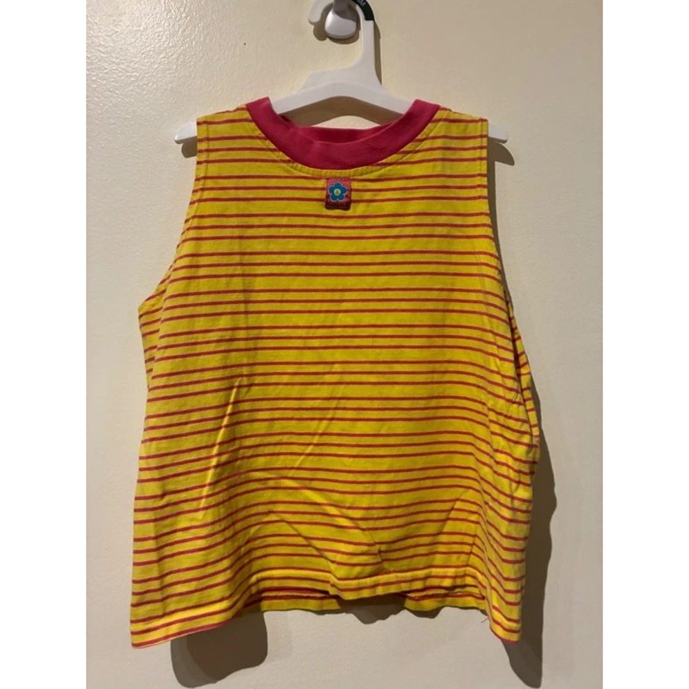 Mexx Kids Vintage Yellow Pink Striped Sleeveless Cotton Top Flower Girls L 14
